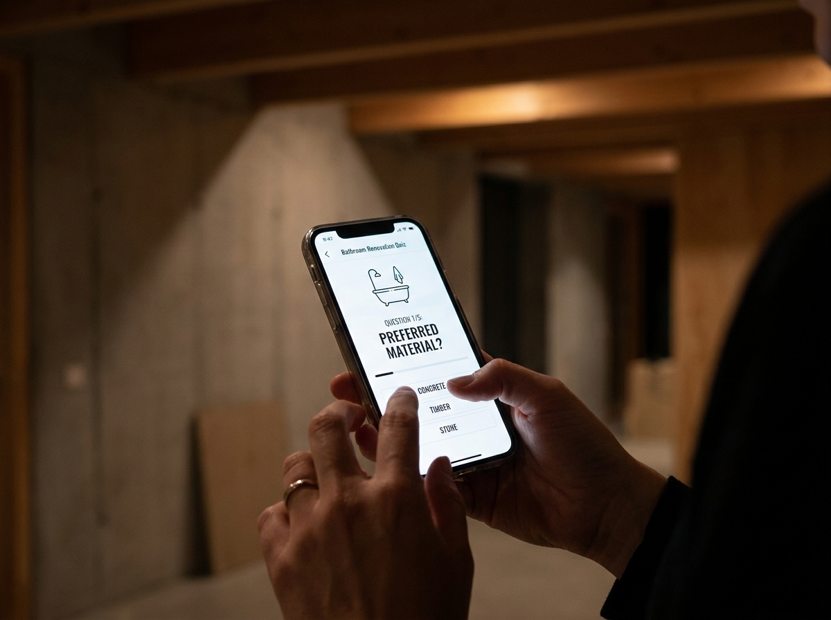 Filling out bathroom renovation assessment on smartphone